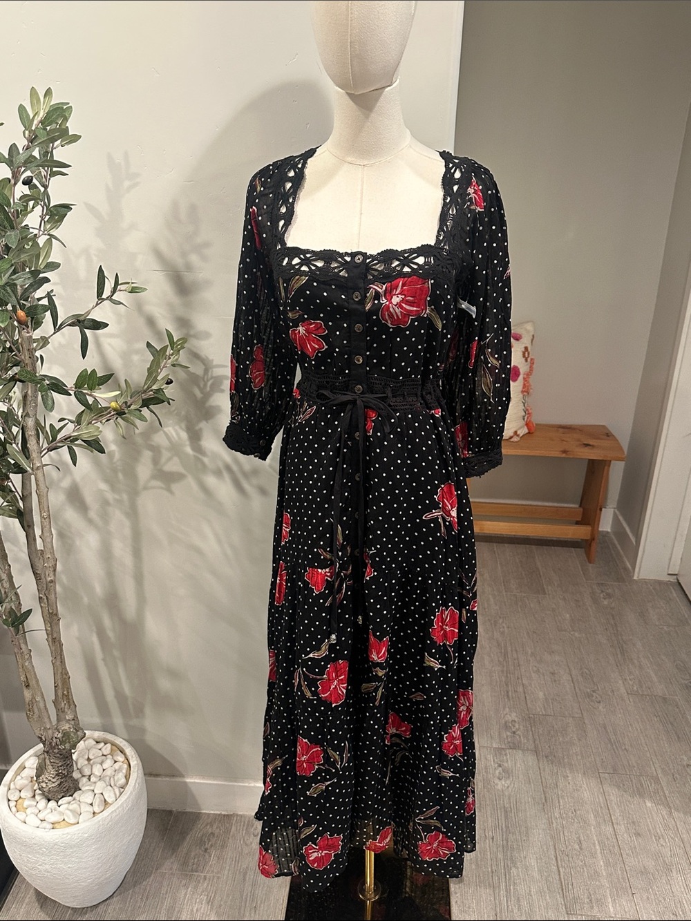 Free People Morning Meadows Floral Lace Trim Maxi Dress New! - Picture 13 of 15